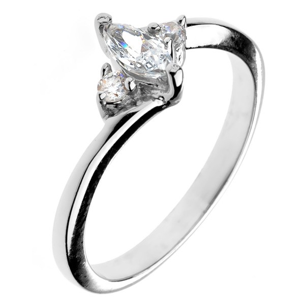 Zásnubní prsten ze stříbra 925 - zirkon ve tvaru zrnka a dva malé zirkony - Velikost: 55