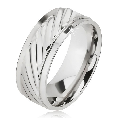 Lesklý prsten z oceli - obroučka se šikmými rýhami