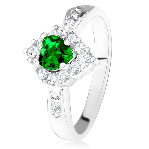 Prsten se zeleným srdcovým zirkonem