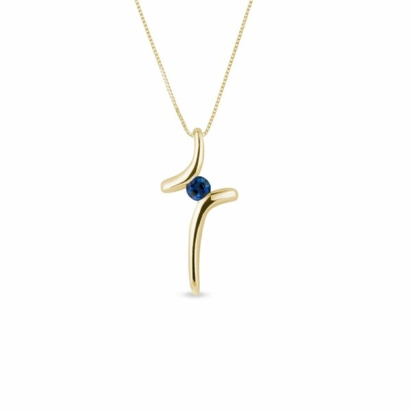 Zlatý náhrdelník s křížkem s modrým safírem
