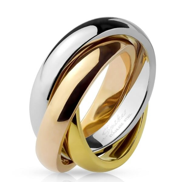 Trojitý prsten z oceli - tříbarevná kombinace - Velikost: 58