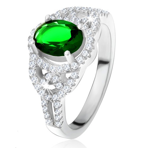 Prsten - oválný zelený zirkon