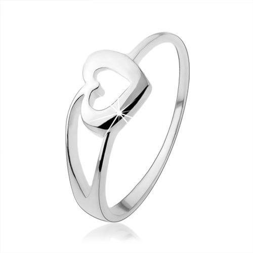 Prsten ze stříbra 925 s obrysem srdce a rozdvojeným ramenem - Velikost: 60