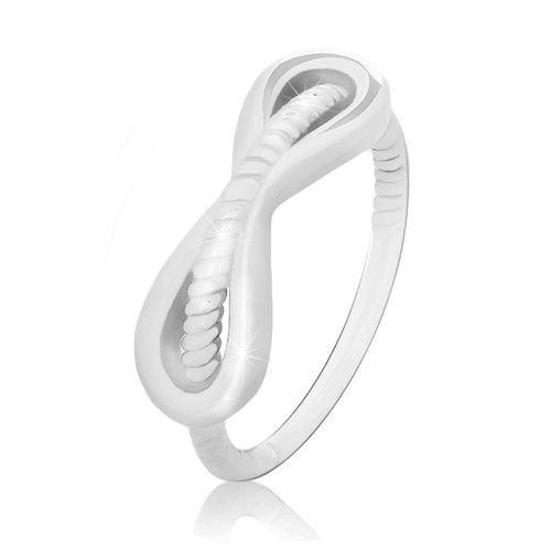 Stříbrný 925 prsten - lesklý symbol nekonečna a vroubkovaná linie - Velikost: 52
