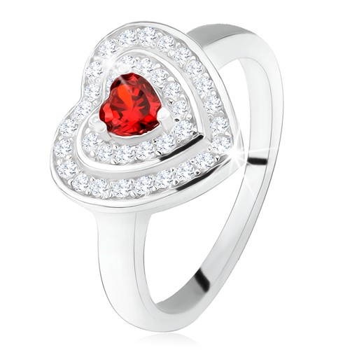 Prsten s červeným zirkonovým srdíčkem