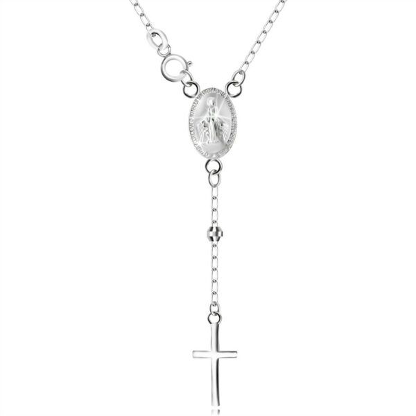 Stříbrný 925 náhrdelník - medailon s Pannou Marií a křížem