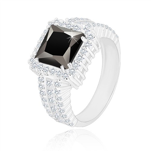 Stříbrný prsten 925 - černý zirkonový čtverec