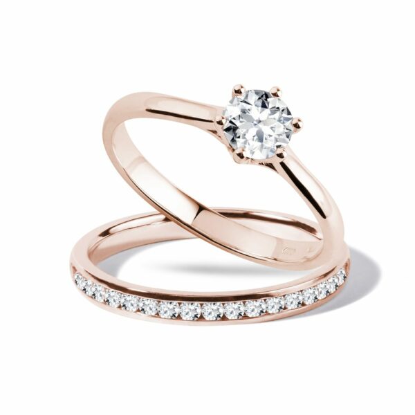 Sada zásnubního a snubního prstenu v růžovém zlatě