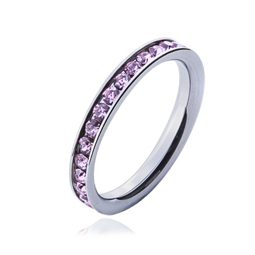 Prsten s růžovými zirkony - ocelový kroužek - Velikost: 54