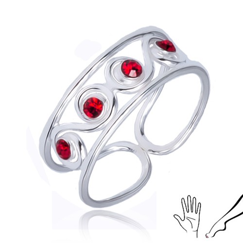 Prsten ze stříbra 925 - esíčkový vzor s červenými kamínky