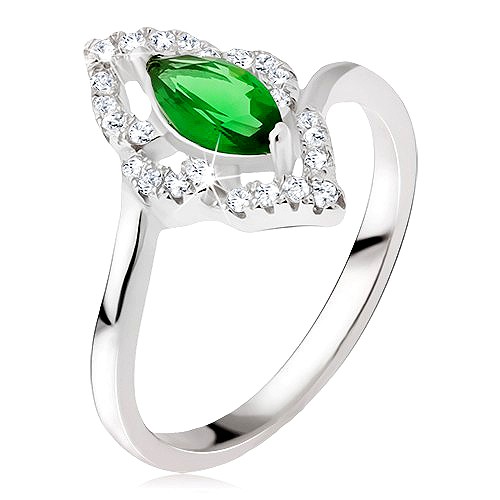 Stříbrný prsten 925 - elipsovitý kamínek zelené barvy