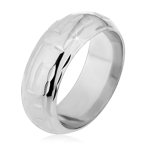 Stříbrný prsten 925 - zářezy ve tvaru L tvořící labyrint - Velikost: 62