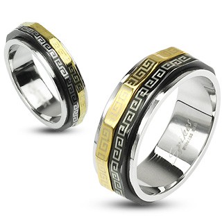 Prsten s otáčivými prstenci - chirurgická ocel - Velikost: 55