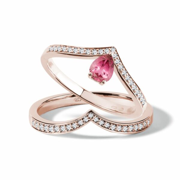 Set prstenů z růžového zlata s turmalínem a diamanty