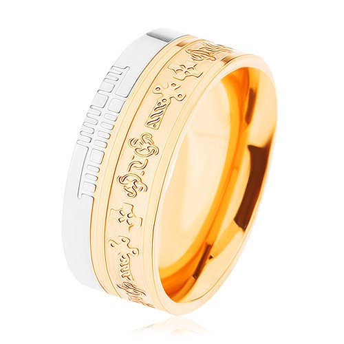 Dvoubarevný ocelový prsten - zlatý a stříbrný odstín