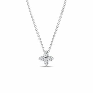 Diamantový náhrdelník čtyřlístek z bílého 14k zlata