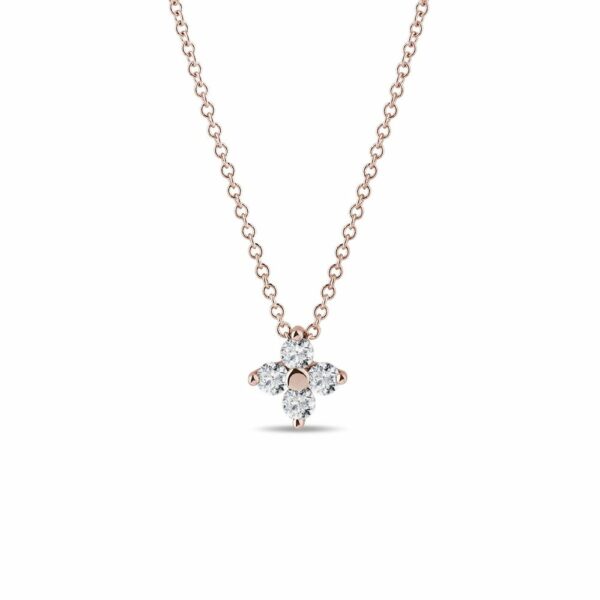 Diamantový náhrdelník čtyřlístek z růžového 14k zlata