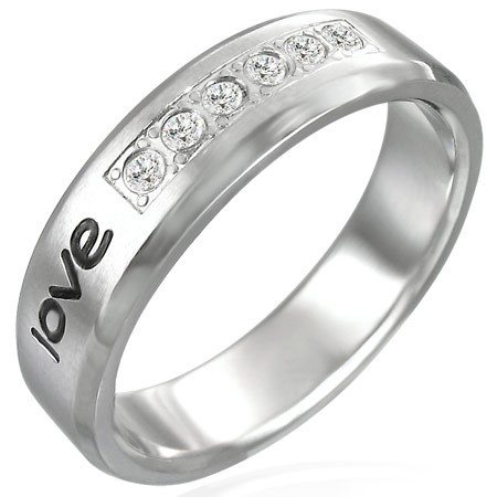 Ocelový prsten - nápis "love"
