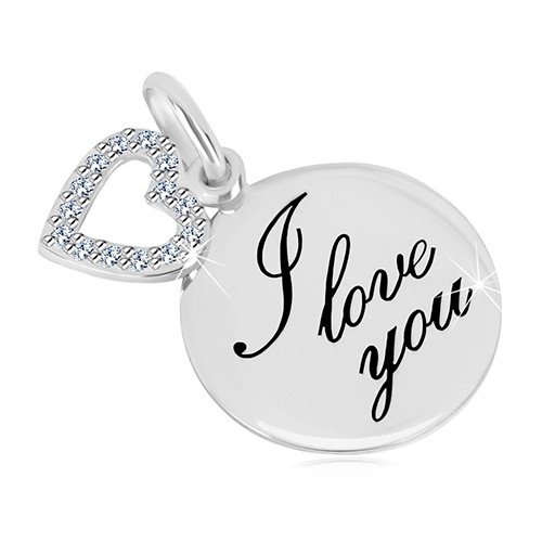 Přívěsek ze stříbra 925 - lesklý kruh s nápisem "I love you"