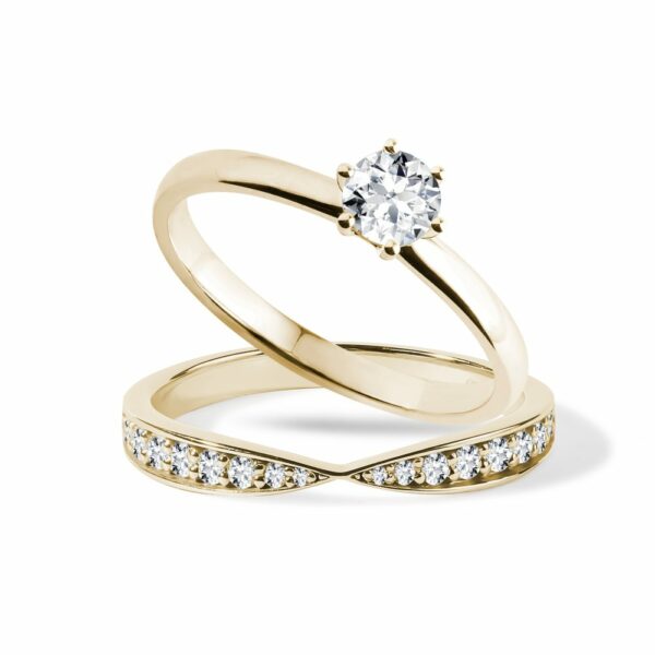 Set zásnubních prstenů s brilianty ve žlutém zlatě