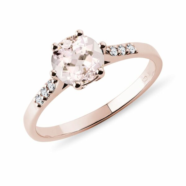 Zásnubní prsten růžové zlato s morganitem a diamanty