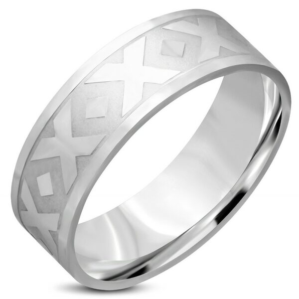 Prsten stříbrné barvy z chirurgické oceli - motiv "X"