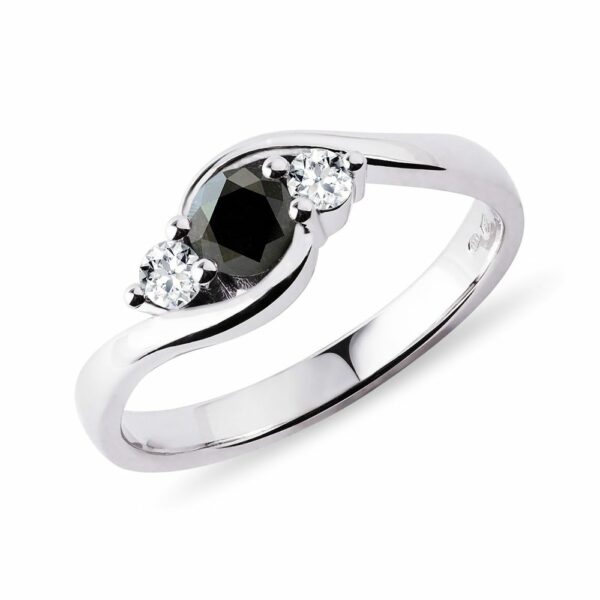 Prsten z bílého 14k zlata s černým diamantem