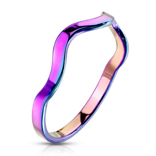 Prsten z oceli v duhovém barevném odstínu - motiv vlnky