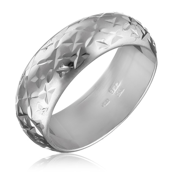 Stříbrný lesklý prsten 925 - gravírované hvězdičky - Velikost: 56