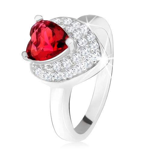 Prsten s vystupujícím srdíčkovitým červeným zirkonem