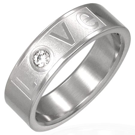 Prsten z oceli - LOVE se zirkonem - Velikost: 64