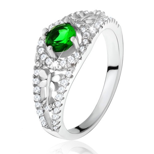 Čirý zirkonový prsten se zeleným kamínkem