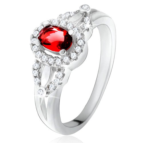 Prsten s červeným oválným kamenem
