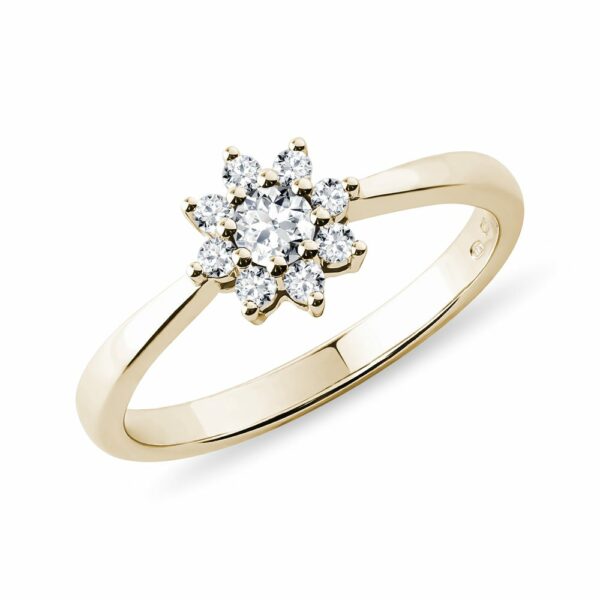 Diamantový prsten ze žlutého zlata ve tvaru kytičky