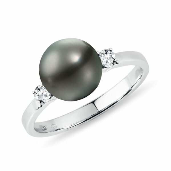 Elegantní prsten s tahitskou perlou a diamanty v bílém zlatě