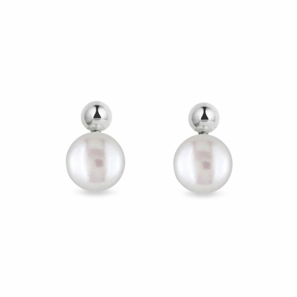 Moderní perlové náušnice v bílém zlatě