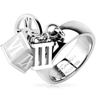 Ocelový prsten s přívěskem kostky
