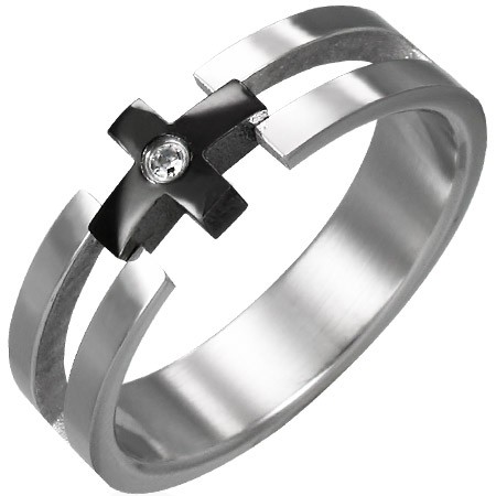 Prsten z oceli - černý kříž