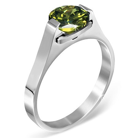Ocelový prsten - zelený měsíční kámen "Květen"