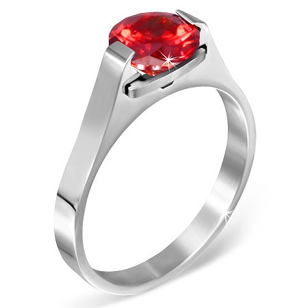 Prsten z oceli - červený měsíční kámen "Leden"
