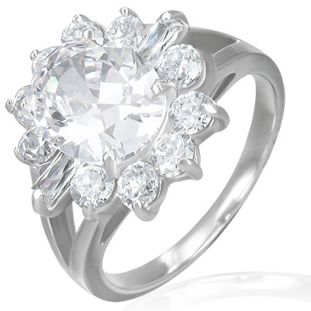 Zásnubní prsten - mohutný zirkonový květ - Velikost: 50