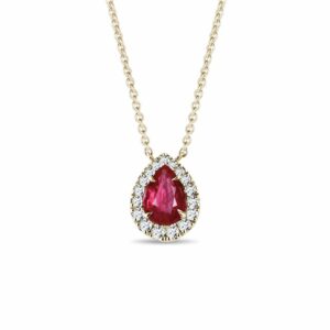 Elegantní diamantový náhrdelník s rubínem ve žlutém zlatě