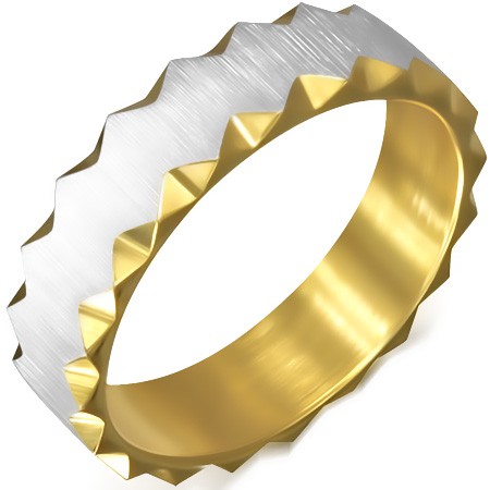 Ocelový prsten zlaté barvy se saténovým pásem