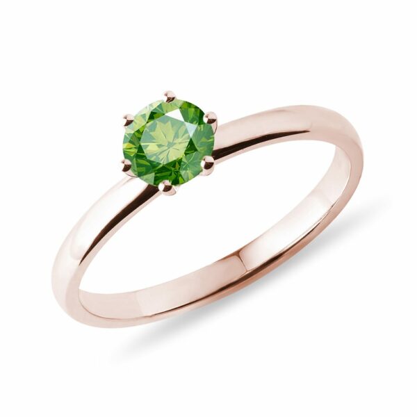 Prsten z růžového zlata se zeleným diamantem