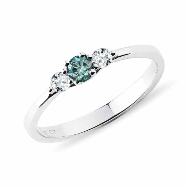 Zlatý diamantový prsten triáda s modrým diamantem