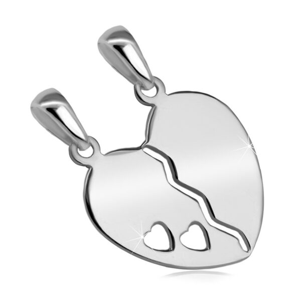 Stříbrný 925 dvojpřívěsek - rozpůlené srdce s výřezem ve tvaru dvou malých srdíček