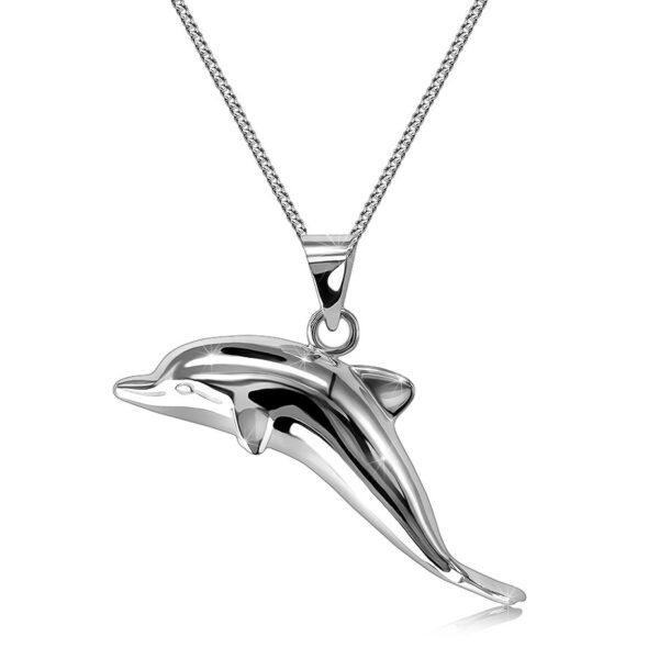 Stříbrný 925 náhrdelník - přívěsek ve tvaru plavajícího delfína