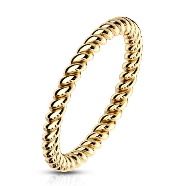 Ocelový prsten ve zlaté barvě - zatočená kontura ve tvaru lana