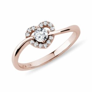 Diamantový prsten srdce z růžového 14k zlata
