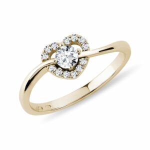 Diamantový prsten srdce ze žlutého 14k zlata